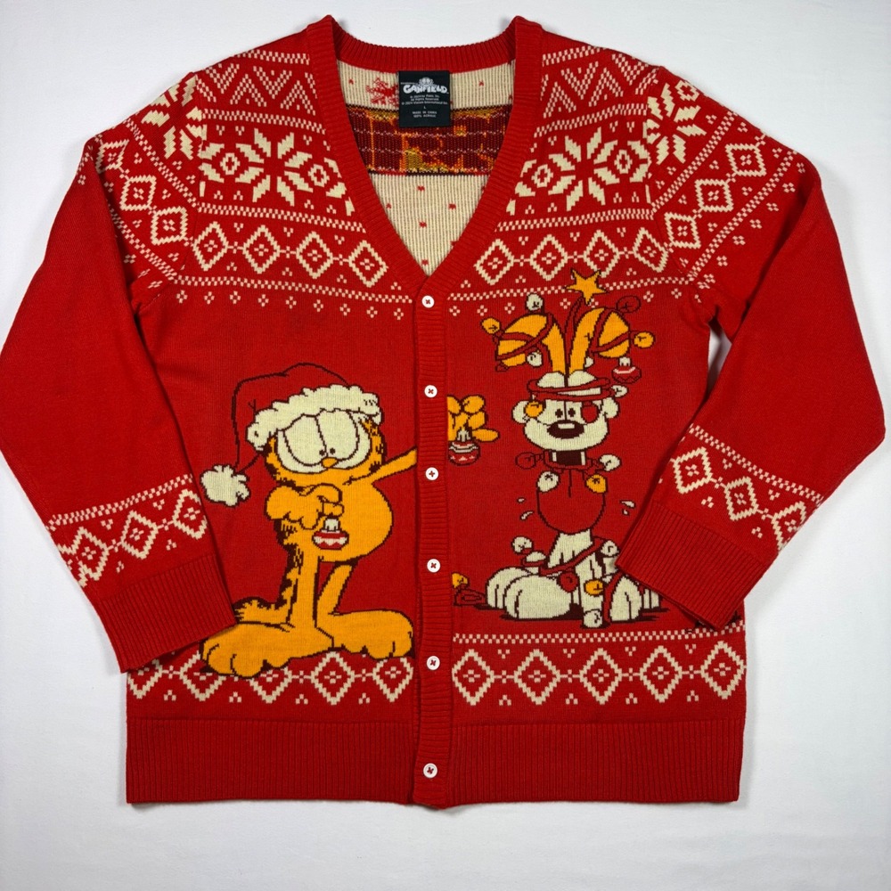 Garfield Cardigan Christmas Ugly Sweater Party Retro Cartoon 90s Nostalgia Odie